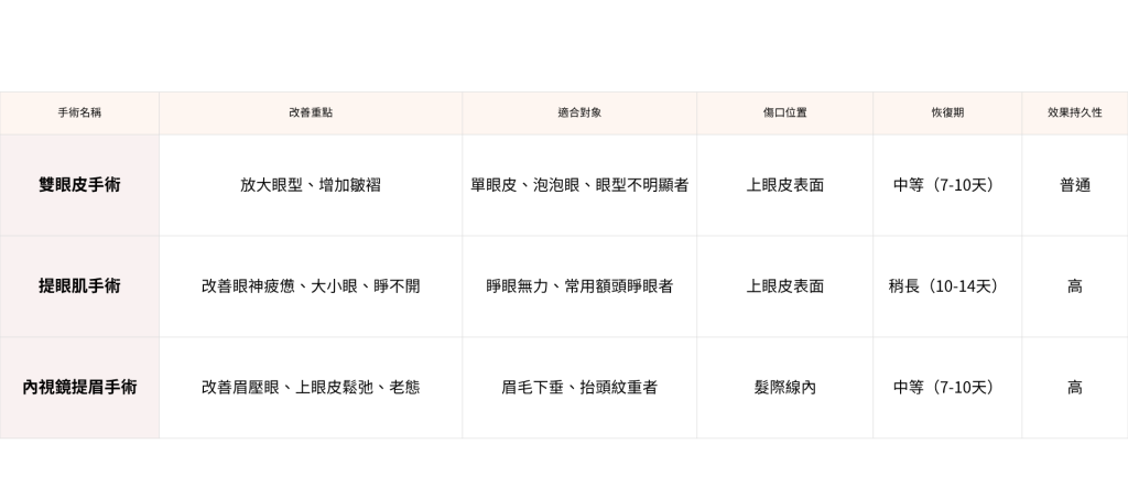 雙眼皮手術、提眼瞼肌、提眉手術